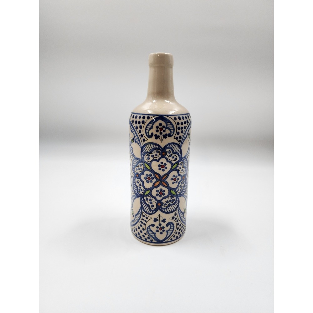 Vintage Safi Moroccan Hand Painted Ceramic BottleVase Blue Floral Pottery 8.25in - Picture 2 of 9
